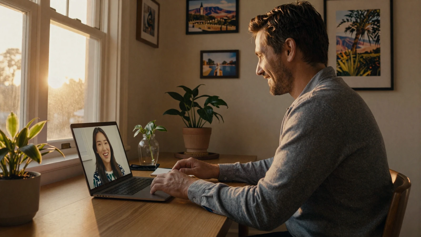 Man on a video call with an Asian woman during golden hour - long distance relationship advice for international dating